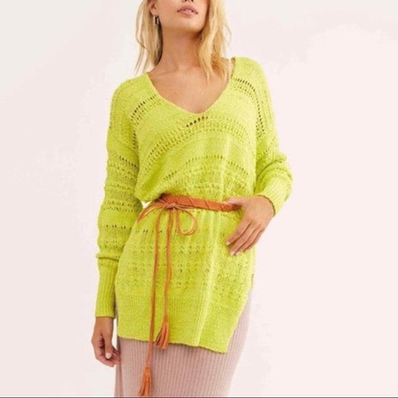 Free People Hot Tropics Pullover Sweater Limelight Combo M - Picture 7 of 12